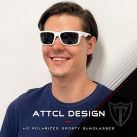 ATTCL Men's Polarized Sport Sunglasses with UV400 Protection for Driving, Fishing, and Outdoor Activities 2238 white Gray