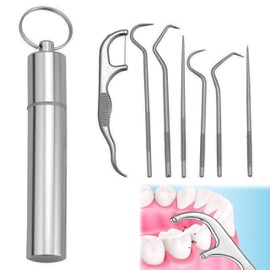 7 Stainless Steel Toothpick Set 2024 Aktualisierung 304 Edelstahl Zahnstocher Set mit Box Schlüsselanhänger Metall Titan Zahnstocher Wiederverwendbaren für Außenbereich Picknick Camping