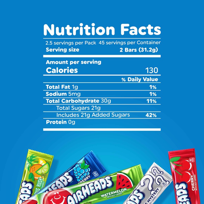 Airheads Candy, Assorted Flavors, 5 Individually Wrapped Full Size Bars