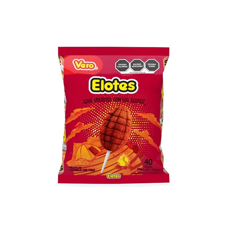 Paleta Elotes de caramelo con chile, Bolsa 40pz de 14g