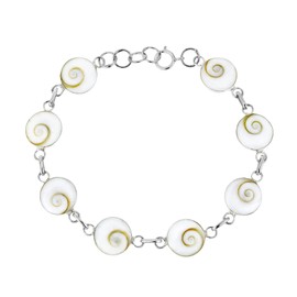AeraVida Round Swirl Shiva Shell .925 Sterling Silver Link Bracelet | 7.7 Grams Silver Bracelet for Women | White Color Stone Round Swirl Shiva Shell Bracelet