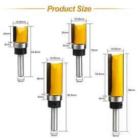 Pack of 4 Copy Cutters Flush Cutter 8 mm Shank, Flush Cutter Ball Bearing, Groove Cutter 8 mm Shank, Ent Flush Cutter, Milling Head for Router Cutter Bits for Woodworking (8 mm Shank)