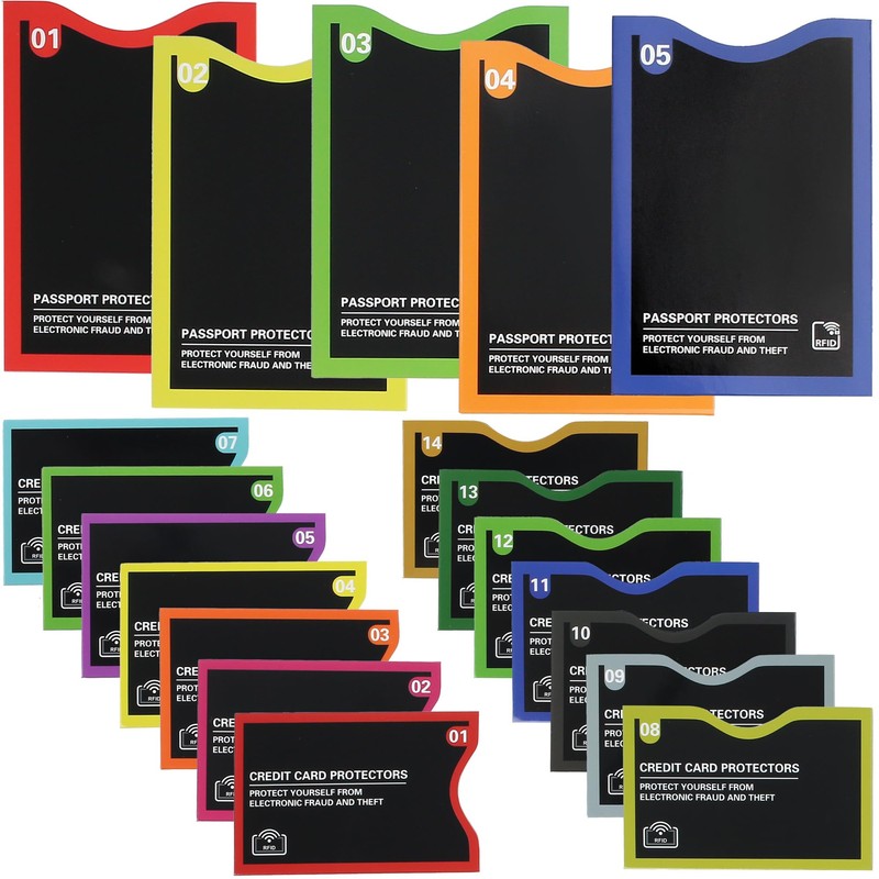 LotFancy RFID Blocking Sleeves, Set with Color Coding (19 Pack,