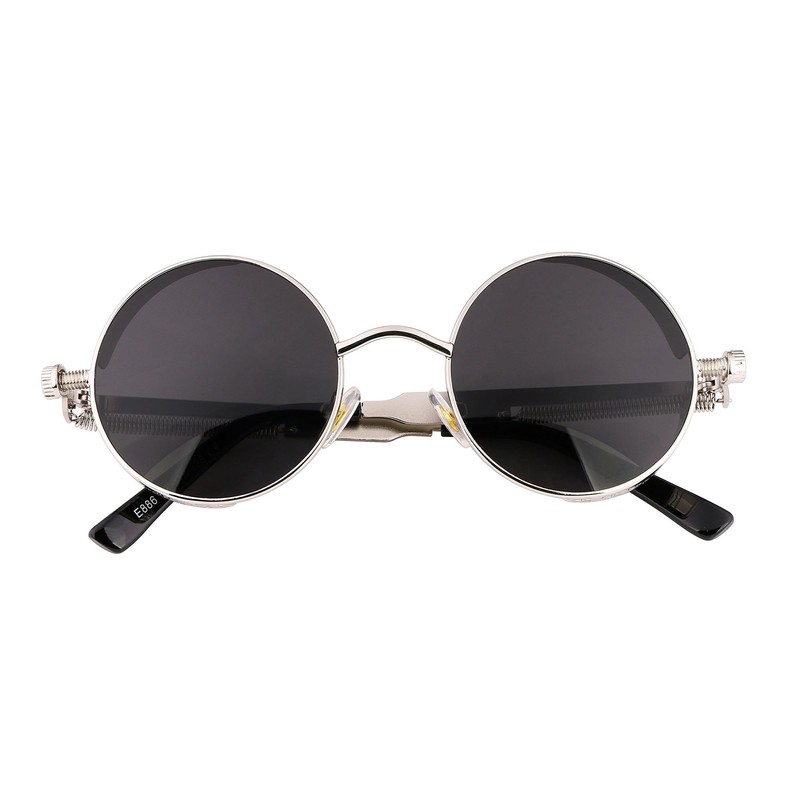 FEISEDY Vintage Round Lens Metal Frame Gothic Steampunk Sunglasses for