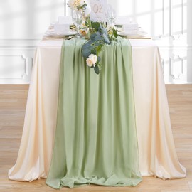 Sage Green Table Runner 10FT 27x120 Inches Chiffon Fabric for Wedding Bridal Baby Shower Birthday Table Decorations