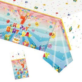 137*274cm 7th Birthday Table Cloth for Girl,Boy,Colourful Kids 7th Birthday Table Decorations Plastic Tablecloths Disposable Tablecover for Girls Boys Kids 7th Birthday Gifts Party Decor Supplies