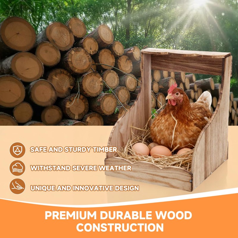 2 Pack Wooden Chicken Nesting Box for Laying Eggs, Hen
