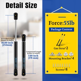 ARANA 10 Inch Gas Struts 55Lb/245N, Tool Box Shocks 10", Gas Spring for Pickup Aluminum Toolbox Cabinet Door RV Door Truck Topper Lid Sky Roof Lid, Set of 2