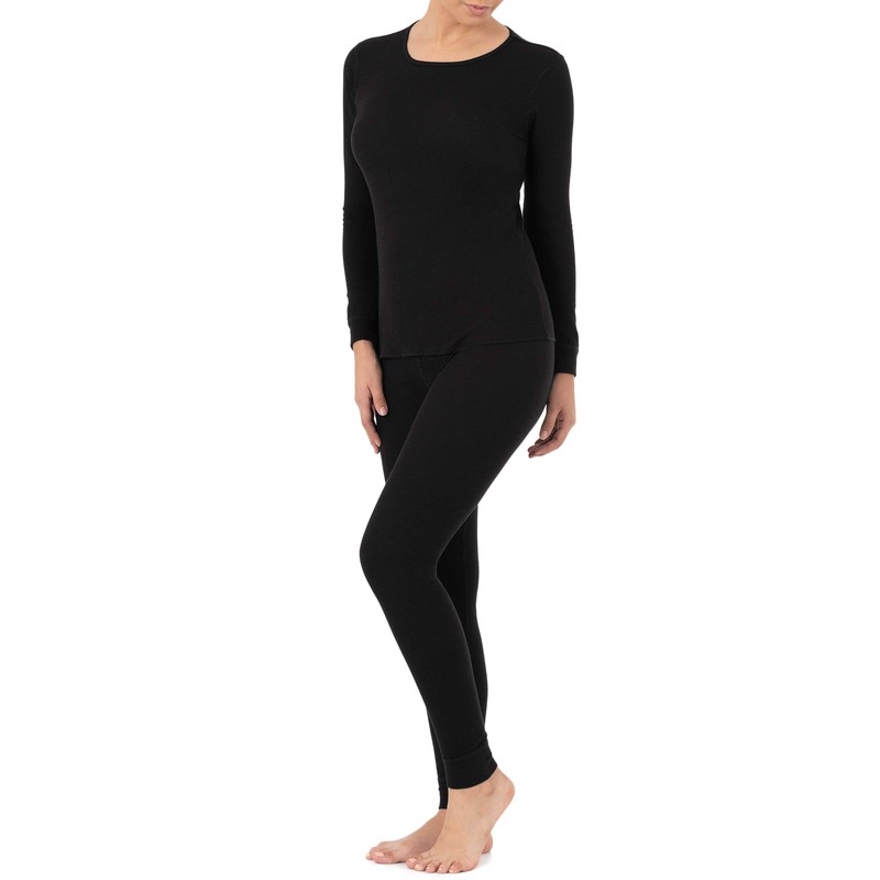Fruit of The Loom Conjunto Térmico para Mujer Algodón, Negro,