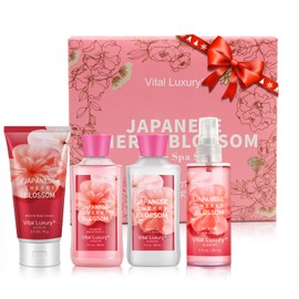Kit de baño y cuerpo de flor de cerezo japonés, tamaño de viaje de 3 onzas, juego de spa ideal para el cuidado de la piel, incluye loción corporal,