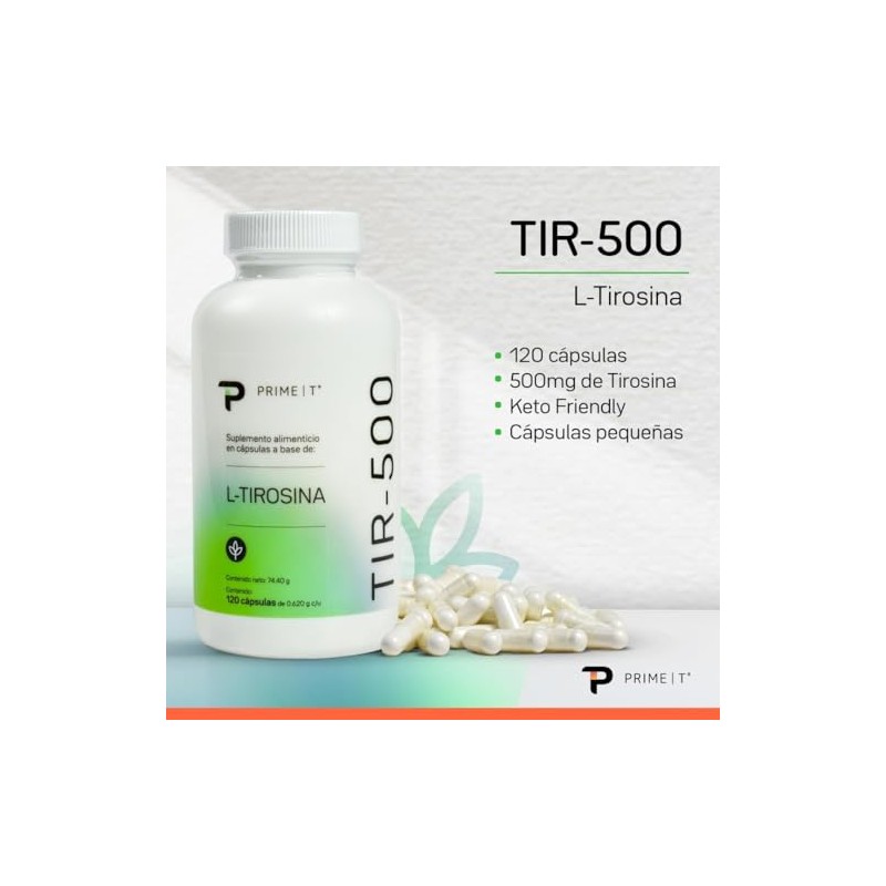 Primetech Nutrition L Tirosina TIR-500, 120 Cápsulas De 500 Mg