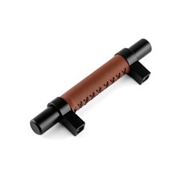 Brute Strength - Furniture Handles - Steel & Full Grain Leather - 76mm Hole Spacing - Black & Brown - Pack of 8 - Cabinet Handle Door Handle for Kitchen, Bathroom, Cabinets, Dresser, Wood