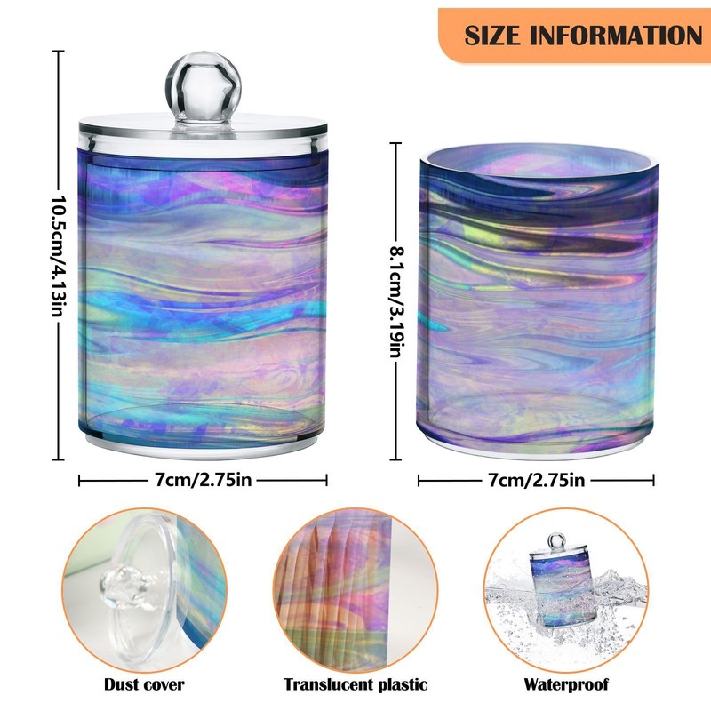 SDMKA 2 Pack Apothecary Jars Bathroom Iridescent Qtip Holder Dispenser