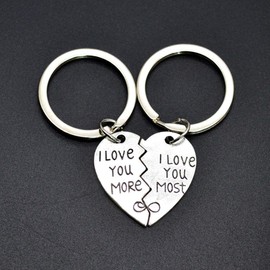 JK Home 2pcs I Love You More/Most Couples Gifts Key Chain Set - Stainless Steel Anniversary Wedding Keyring - Funny Gifts for Husband Wife Boyfriend Girlfriend Keychain Lover Christmas Valentines Day