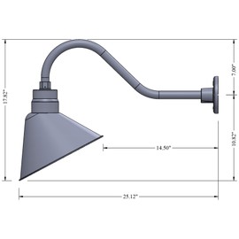 12in. Satin Black Angle Shade Gooseneck Sign Light Fixture with 22in. Long Extension Arm - Wall Sconce Farmhouse, Vintage, Antique Style - UL Listed - 9W 900lm A19 LED Bulb (5000K Cool White)