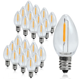 Bombillas LED C7 de ahorro de energía, E12 con base de candelabro pequeña para interiores y exteriores, luces transparentes, equivalentes a 7 W, luz nocturna blanca cálida, paquete de 25 unidades