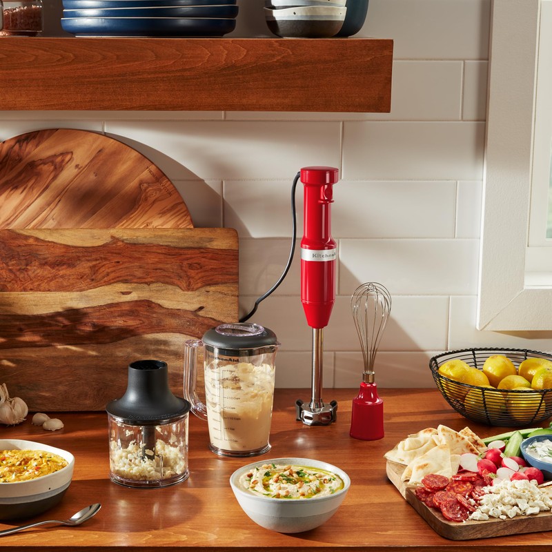 KitchenAid Variable Speed Corded Hand Blender with Accessories, Empire Red,