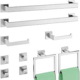 Hawkrown 10-Piece Bathroom Hardware Accessories Set, 23.6 Inch SUS304 Stainless Steel Towel Bar Set, Wall Mounted Bathroom Towel Holders, Towel Hooks with Toilet Paper Holder