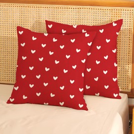 Valentine's Decor Pillow Covers 18x18 Pack of 2 Red Love Heart Throw Pillow Covers,Wedding Valentine's Day Mother's Day Anniversary Pillowcase Linen Cushion Case Decoration for Sofa Couch Bed