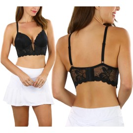 ToBeInStyle brasier en V convertible Deep Plunge para mujer, Sujetador de encaje floral con aros, doble push up, profundo escote en V, con 3 ganchos, color negro, 34B