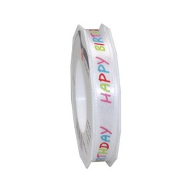 Prasent 15 mm 20 m Happy Birthday Double Face Satin Ribbon, White