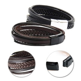 2 Piezas Pulsera Hombre, Pulseras Hombre Cuero, Pulseras para Hombre de Cierre Magnético con Cuero Doble, Pulsera Pareja, Regalos para Cumpleaños, Regalos Dia del Padre para Papá y Hombre