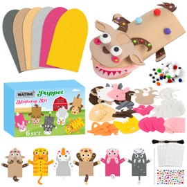 WATINC 6Pcs Hand Puppet Making Kit, Art Craft Felt Sock Puppet Toys, Creative DIY Make Your Own Pompoms Wiggle Googly Eyes Storytelling Role Play Party Supplies Gift for Girls Boys (Farm Animals B)