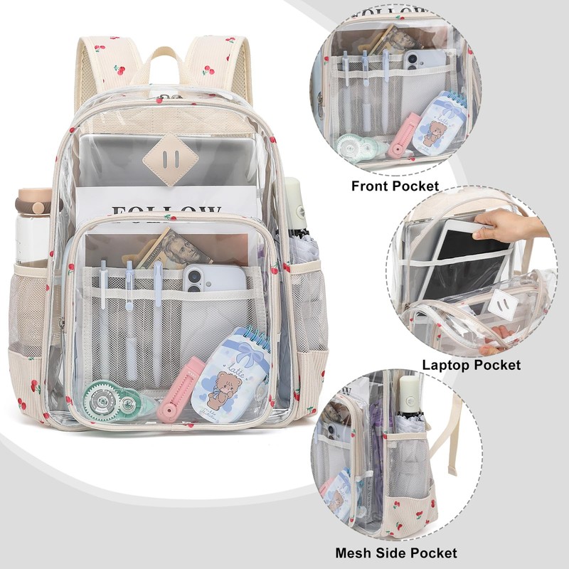 Xunteny Clear Backpack for Girls Women School Bookbag Heavy Duty