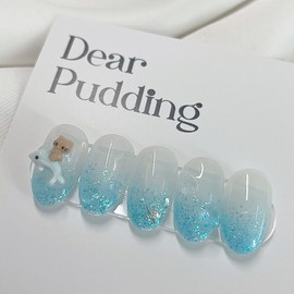 [Handmade Nail Tips] Dolphin Ocean Nail Tips - Petit Almond / [수제네일팁] 돌고래오션 네일팁 - 쁘띠아몬드