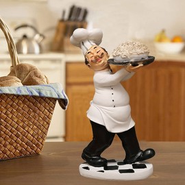 Italian Chef Figurine Holding Pasta - Kitchen Decor Statue for Countertop, Cabinet, Cupboard - Home Kitchen Cook Restaurant Decor