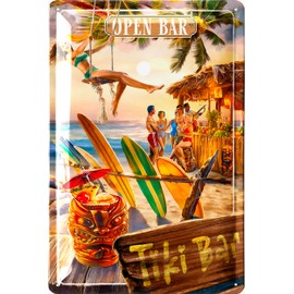LANOLU Retro Tin Sign TiKi Bar – Cocktail Bar Decoration, Surf Decoration and Pool Decoration, Bar Decoration, Bar Sign, Cocktail Sign, Vintage Metal Sign for the Pool Bar and as Pool Decoration, 20 x