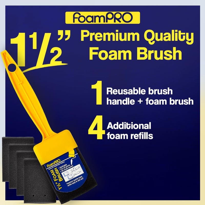 FoamPRO 715-4, 1 1/2" Foam Brush w/ 4 Refills -