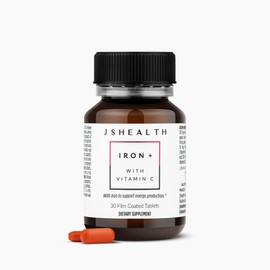 JSHealth Vitamins Iron+ Supplement for Energy Support - Iron Deficiency Pills with Vitamin C and Vitamin B12 - No Nausea - (30 Tablets) | JSHealth