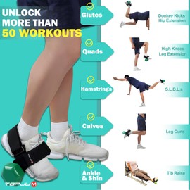 TOPJUM Dumbbell Foot Attachment, Tibialis Trainer, Adjustable Ankle Weights, Ankle Straps for Weight Lifting, Leg Workouts at Home for Hip Flexors, Shin Splint, Hamstring Curls, Leg extensions, Home