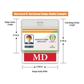 Oversized MD Badge Buddy Horizontal - XL Badge Buddies Role I’D Backer Card for Nurses - 3 3/8 X 4 1/8 - Wear with Existing I’D Holder - USA Printed by Specialist ID (Red)