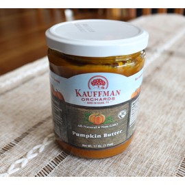 Kauffman Orchards Pumpkin Butter Spread, With Sugar and Spice, Made in Lancaster County Pennsylvania, 17 Oz. Jar