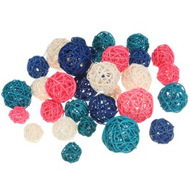 PATIKIL Wicker Rattan Balls, 36 Pcs Decorative Balls for Centerpiece Bowls Home Decor 4 Sizes(White/Deep Blue/Blue/Pink, 2.4",2",1.6",1.2")