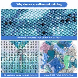 Lxmsja Blue Tree Diamond Painting Kits for Adults, 5D DIY Crystal Butterfly Diamond Art Kits, Landscape Full Drill Diamond Dots Wall Decor Gem Arts 12x16inch