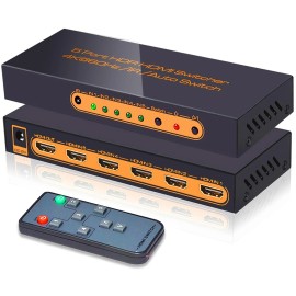 SkycropHD (Newest Version) SkycropHD 4K@60Hz 5 Port HDMI Switch with Remote, Premium 5 ...
