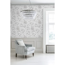 GloryTik Floral Peel and Stick Wallpaper Boho Grey and White Contact Paper Modern Self Adhesive Removable Wall Paper for Bedroom Bathroom Cabinets Renter Friendly Wallpaper Vinyl Roll 17.3" X 197"