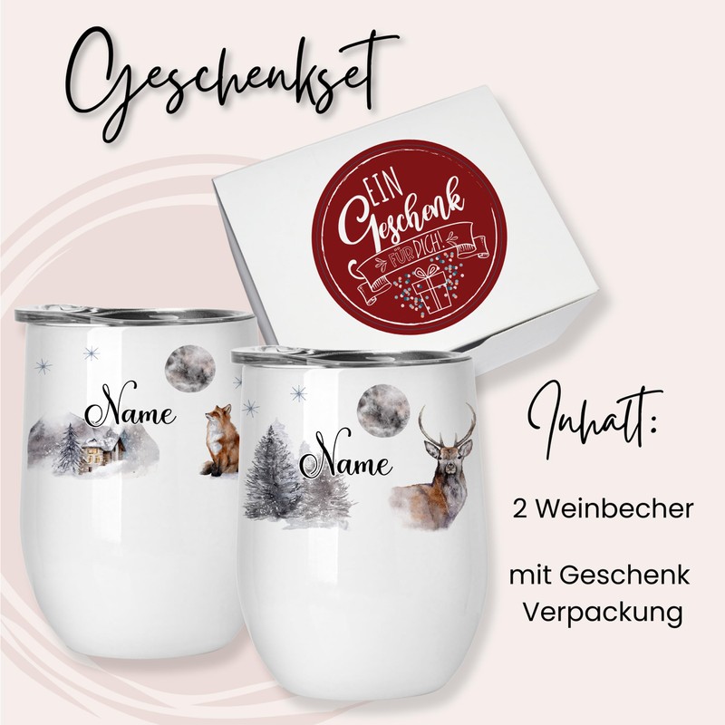 GRAZDesign Stainless Steel Wine Cup with Name Gift Set Christmas