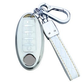 ShuDay Key Fob Cover Case Compatible with Nissan Altima SR Armada SL Maxima Murano Pathfinder Rogue Titan Versa Sentra (5-Button, White)