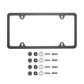 KA DEPOT Four Hole Slim Version Matte Flat Black License Plate Frame T304 Stainless Steel + Metal Screw Caps