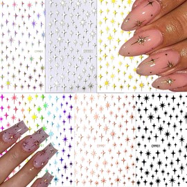 NOOEPC Star Nail Stickers, Nail Sstickers for Nail Art Decals Silver Gold Black Holographic Decals Supplies Design Decoration Accessories