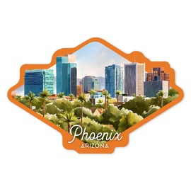 Die Cut Sticker Phoenix, Arizona, Watercolor Study, Contour Vinyl Sticker 1 to 3 inches (Waterproof Decal for Cars, Water Bottles, Laptops, Coolers), Small