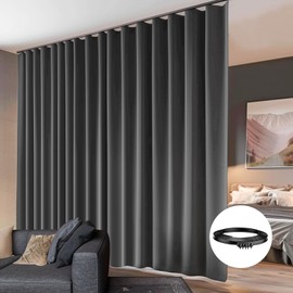 Room Divider Curtains Flexible Ceiling Tracks Set Curtain Track Ceiling Mount Blackout Curtain for Bedroom Living Room Ceiling Curtain Rod Privacy Dividers Panels W100 x H84 Grey Drape & Black Rail