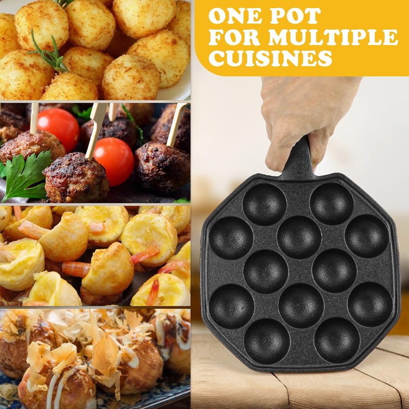 DOERDO Takoyaki Maker 12 Holes Takoyaki Pan Cast Iron Octopus