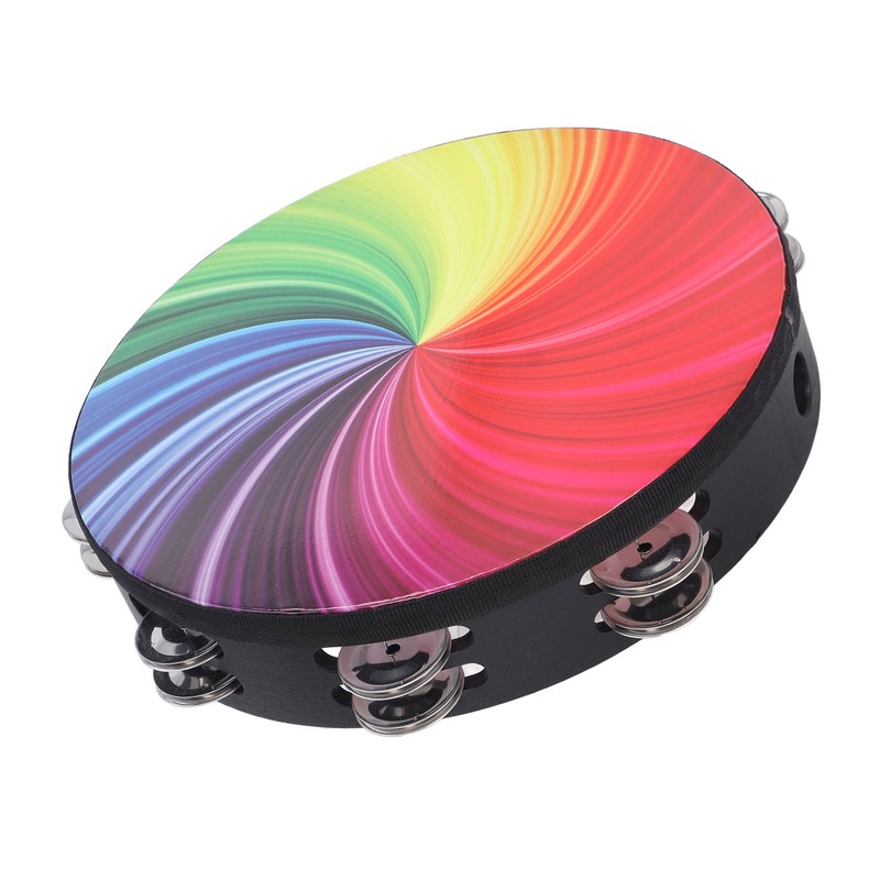 Handheld Tambourine 10 Inch Double Layer Bell Piece Solid Wood