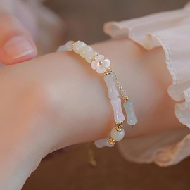 Chinese Style Bamboo Bracelet, Natural Stone Bracelet, Jewellery Card, Birthday Gifts for Girls, Girls Birthday Gifts for Daughter, Best Friends Gifts