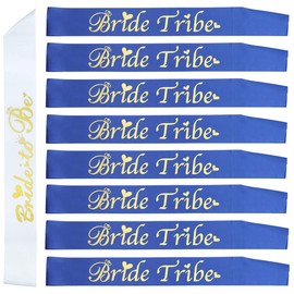 Bachelorette Party Bride Tribe Sash Set:1 Bride to Be Sash and 9 Bride Tribe Sashes Fit Bridal Shower Decorations Wedding Party Favors (Blue,10 Pcs Sash)